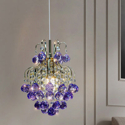 Modern Luxury Round Crystal Blocks Lampshade Hardware 1 - Light Pendant Light For Living Room