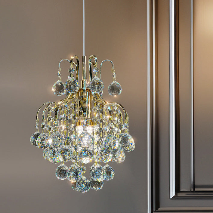Modern Luxury Round Crystal Blocks Lampshade Hardware 1 - Light Pendant Light For Living Room