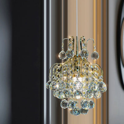 Modern Luxury Round Crystal Blocks Lampshade Hardware 1 - Light Pendant Light For Living Room
