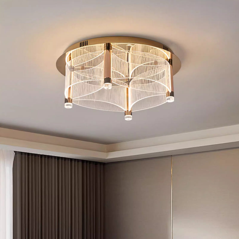 Modern Luxury Round Acrylic Lampshade Stainless Steel Aluminum LED Flush Mount Ceiling Light For Living Room