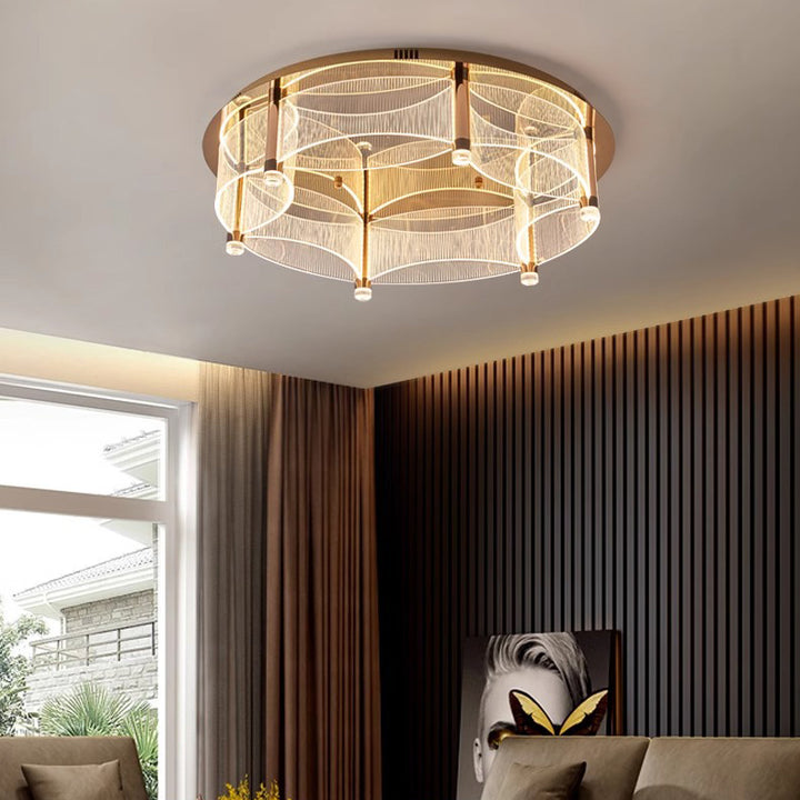 Luminaire de plafond moderne de luxe rond en acrylique avec abat-jour en acier inoxydable et aluminium à LED pour salon 