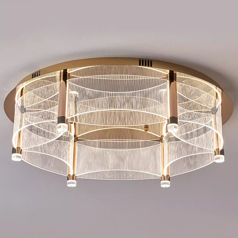 Modern Luxury Round Acrylic Lampshade Stainless Steel Aluminum LED Flush Mount Ceiling Light For Living Room