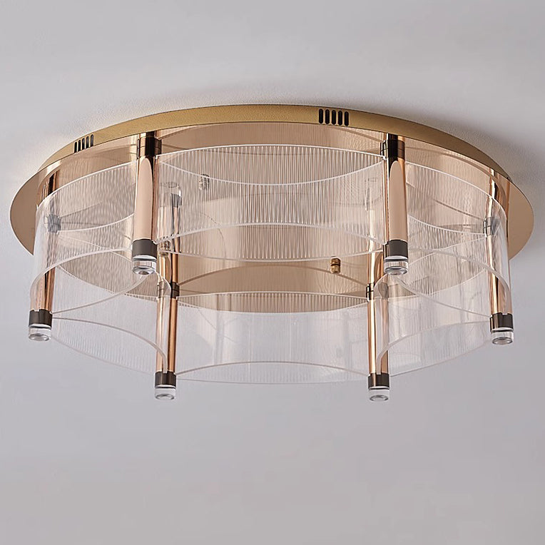 Modern Luxury Round Acrylic Lampshade Stainless Steel Aluminum LED Flush Mount Ceiling Light For Living Room