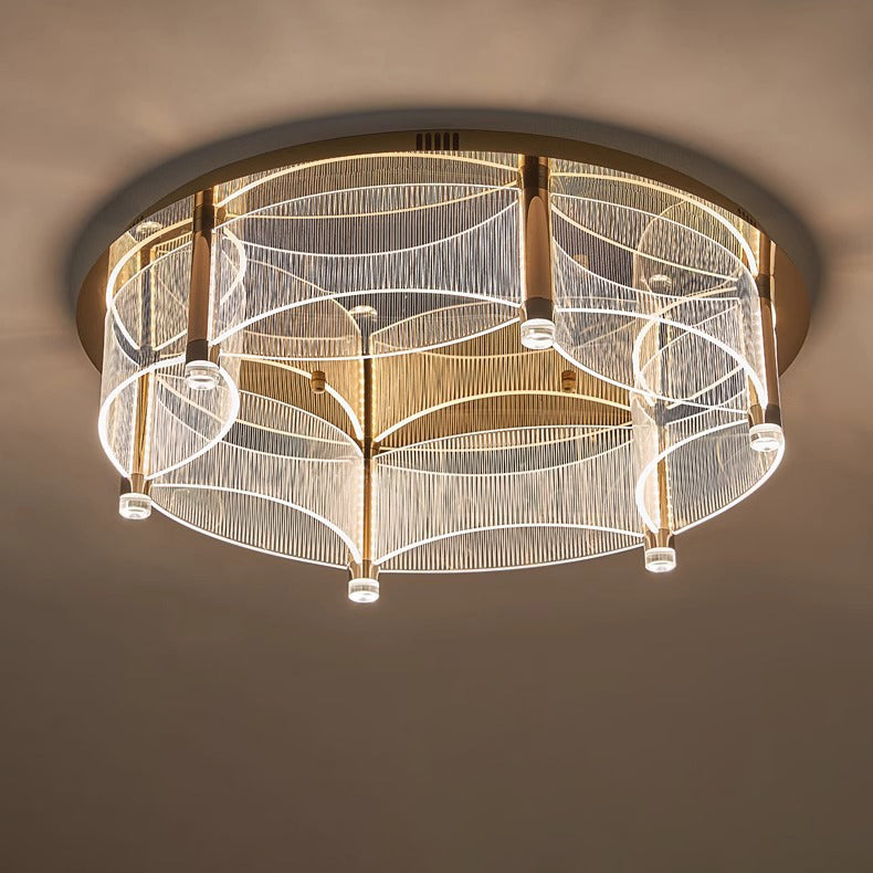Modern Luxury Round Acrylic Lampshade Stainless Steel Aluminum LED Flush Mount Ceiling Light For Living Room