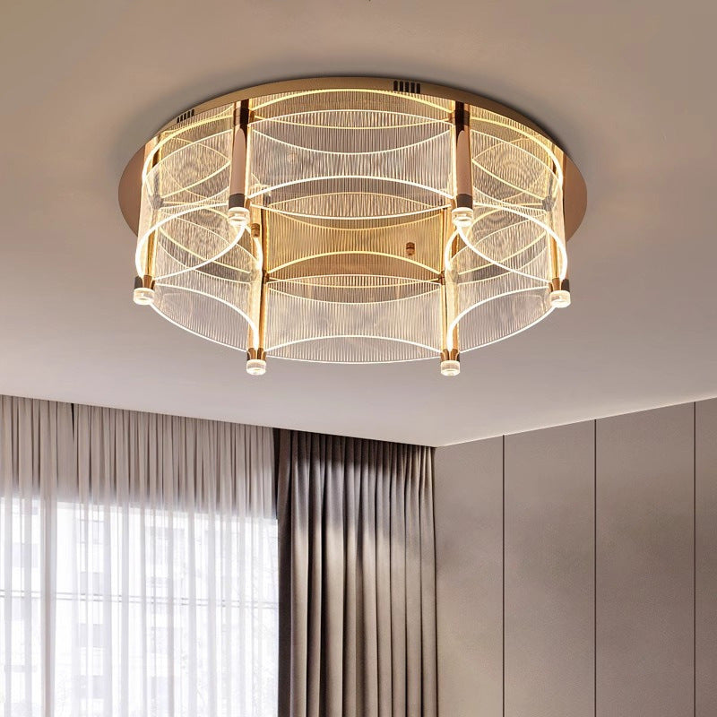 Modern Luxury Round Acrylic Lampshade Stainless Steel Aluminum LED Flush Mount Ceiling Light For Living Room