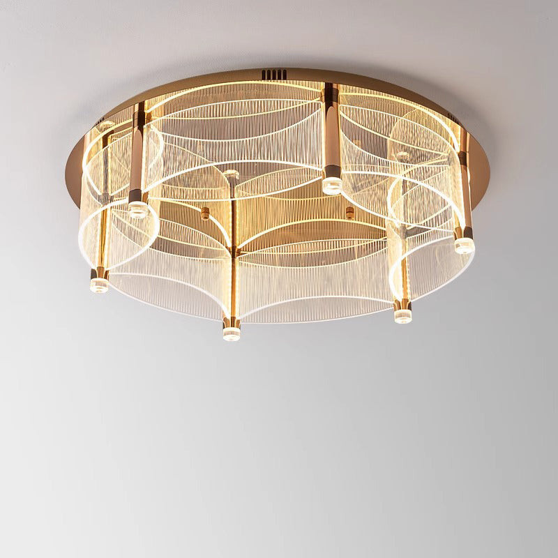 Modern Luxury Round Acrylic Lampshade Stainless Steel Aluminum LED Flush Mount Ceiling Light For Living Room