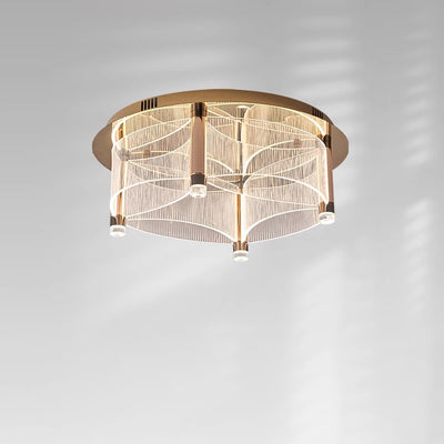 Modern Luxury Round Acrylic Lampshade Stainless Steel Aluminum LED Flush Mount Ceiling Light For Living Room