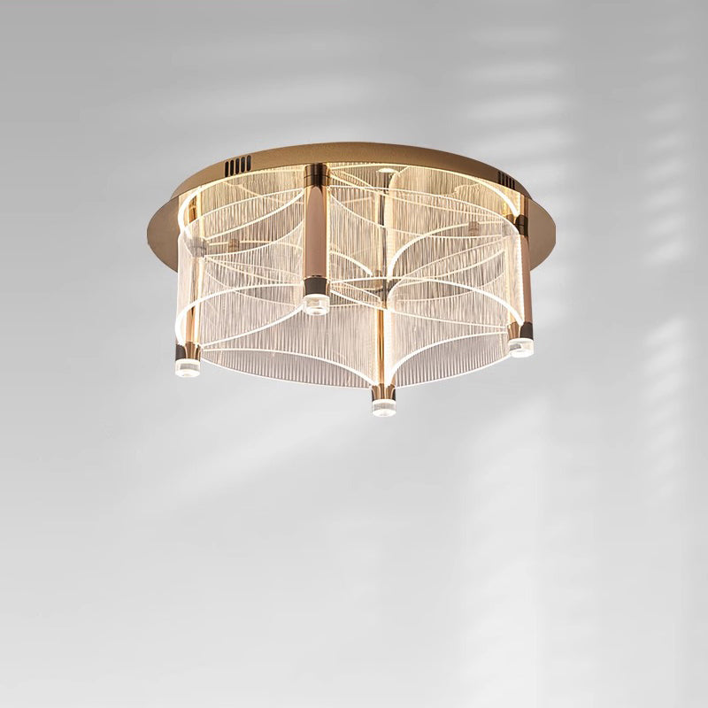 Modern Luxury Round Acrylic Lampshade Stainless Steel Aluminum LED Flush Mount Ceiling Light For Living Room
