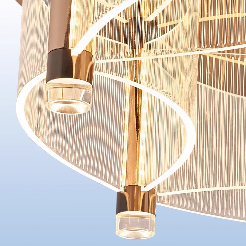 Modern Luxury Round Acrylic Lampshade Stainless Steel Aluminum LED Flush Mount Ceiling Light For Living Room