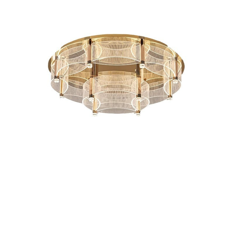 Modern Luxury Round Acrylic Lampshade Stainless Steel Aluminum LED Flush Mount Ceiling Light For Living Room