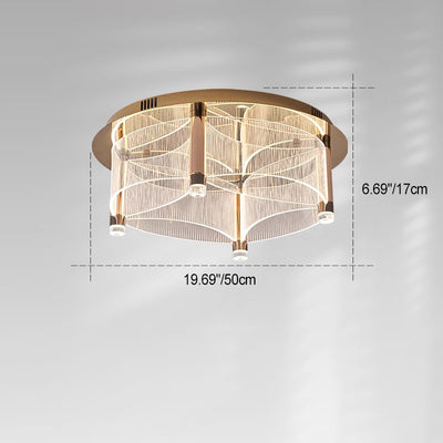 Modern Luxury Round Acrylic Lampshade Stainless Steel Aluminum LED Flush Mount Ceiling Light For Living Room