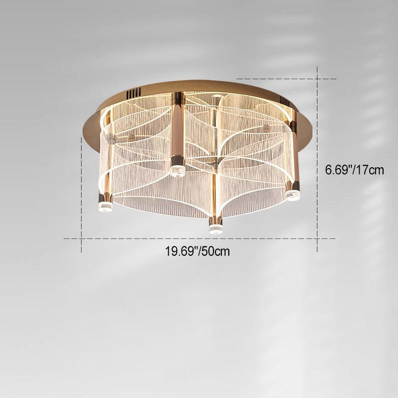Modern Luxury Round Acrylic Lampshade Stainless Steel Aluminum LED Flush Mount Ceiling Light For Living Room