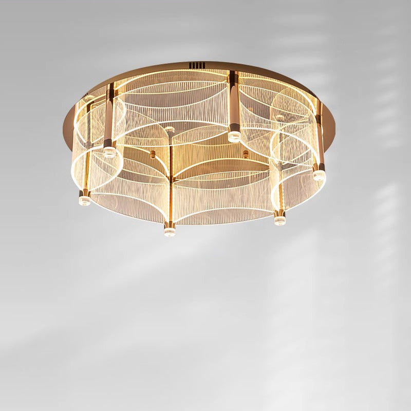 Modern Luxury Round Acrylic Lampshade Stainless Steel Aluminum LED Flush Mount Ceiling Light For Living Room