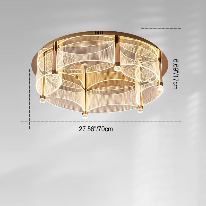 Modern Luxury Round Acrylic Lampshade Stainless Steel Aluminum LED Flush Mount Ceiling Light For Living Room