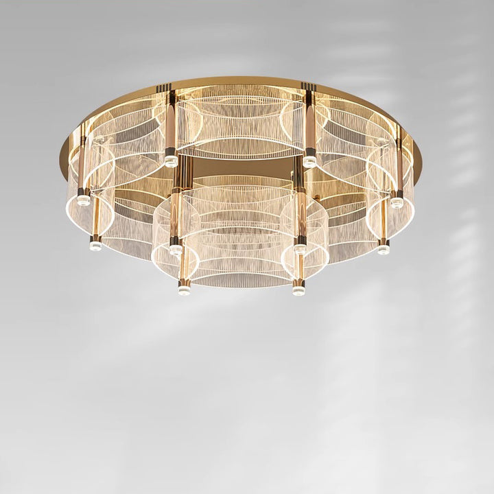 Luminaire de plafond moderne de luxe rond en acrylique avec abat-jour en acier inoxydable et aluminium à LED pour salon 