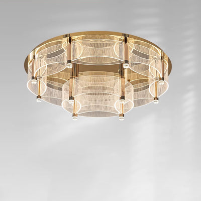 Modern Luxury Round Acrylic Lampshade Stainless Steel Aluminum LED Flush Mount Ceiling Light For Living Room