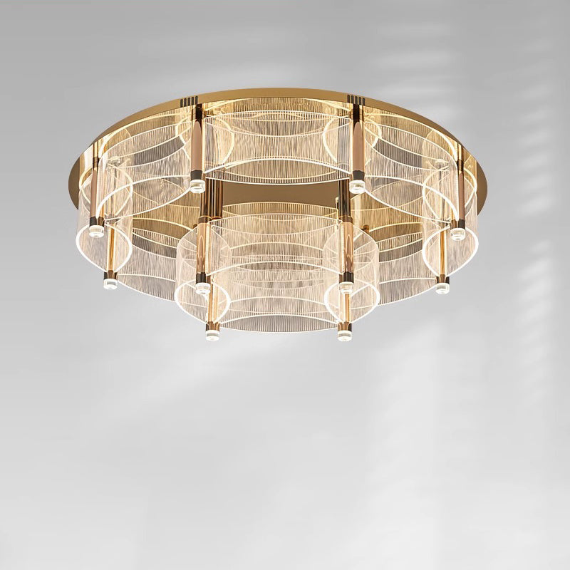 Modern Luxury Round Acrylic Lampshade Stainless Steel Aluminum LED Flush Mount Ceiling Light For Living Room