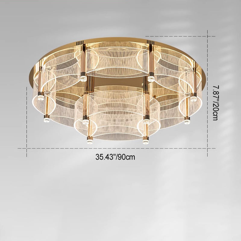 Modern Luxury Round Acrylic Lampshade Stainless Steel Aluminum LED Flush Mount Ceiling Light For Living Room