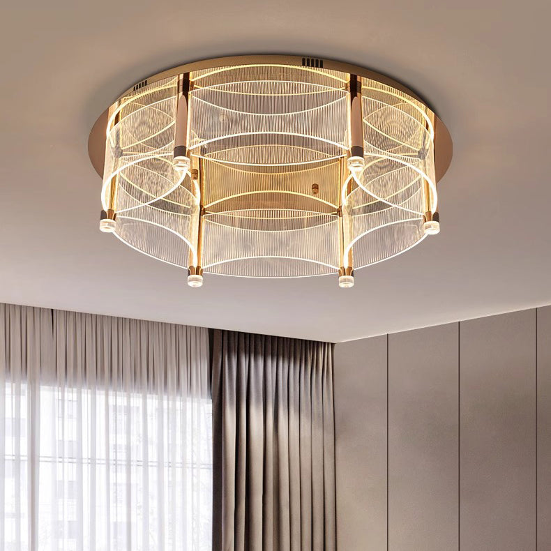 Modern Luxury Round Acrylic Lampshade Stainless Steel Aluminum LED Flush Mount Ceiling Light For Living Room