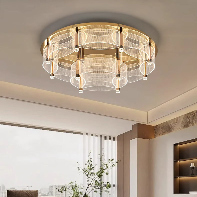 Modern Luxury Round Acrylic Lampshade Stainless Steel Aluminum LED Flush Mount Ceiling Light For Living Room