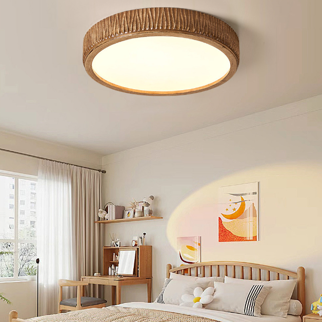 Plafonnier LED en fer avec abat-jour en résine acrylique à rayures verticales crème ronde nordique contemporaine pour chambre 