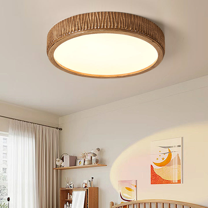 Plafonnier LED en fer avec abat-jour en résine acrylique à rayures verticales crème ronde nordique contemporaine pour chambre 