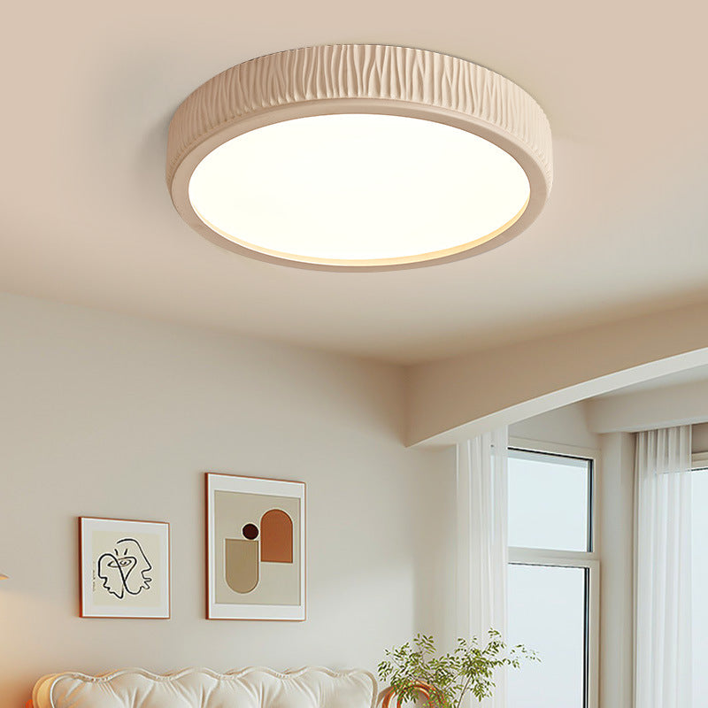 Zeitgenössische nordische runde Creme vertikale Streifen Acrylharz Lampenschirm Eisen LED Deckenleuchte für Schlafzimmer 