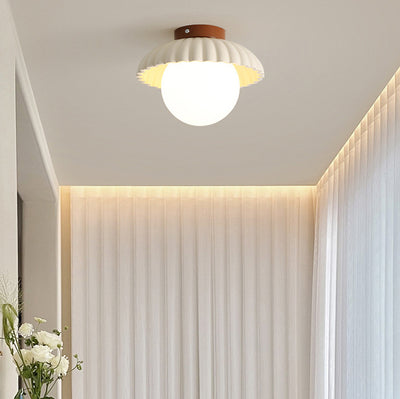 Contemporary Nordic Dome Bud Shape Cream Iron Glass 1 - Light Semi-Flush Mount Ceiling Light For Hallways