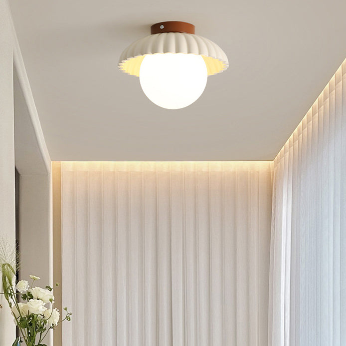Contemporary Nordic Dome Bud Shape Cream Iron Glass 1 - Light Semi-Flush Mount Ceiling Light For Hallways