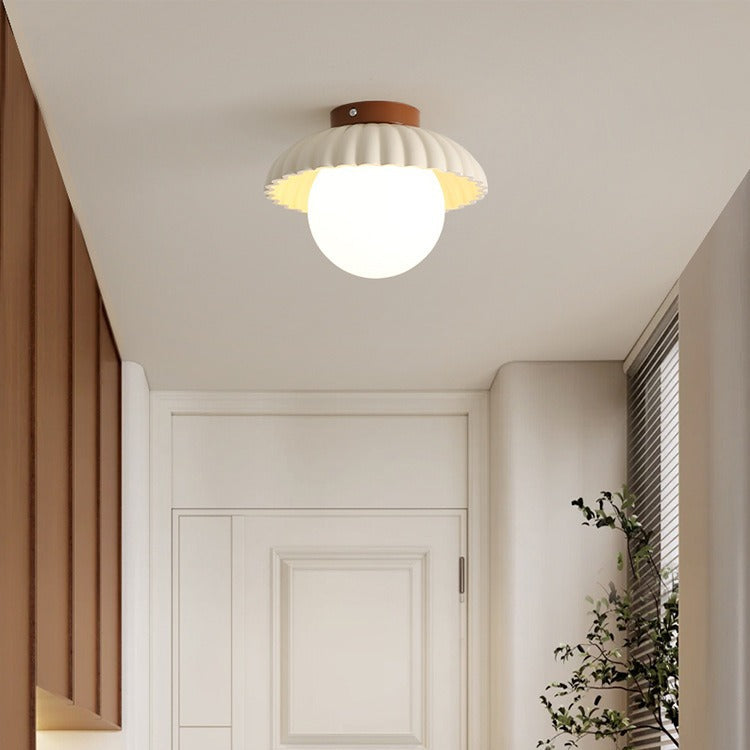 Contemporary Nordic Dome Bud Shape Cream Iron Glass 1 - Light Semi-Flush Mount Ceiling Light For Hallways