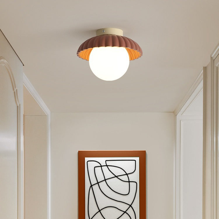 Contemporary Nordic Dome Bud Shape Cream Iron Glass 1 - Light Semi-Flush Mount Ceiling Light For Hallways
