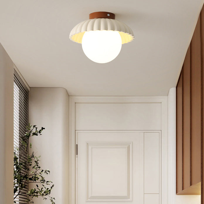 Contemporary Nordic Dome Bud Shape Cream Iron Glass 1 - Light Semi-Flush Mount Ceiling Light For Hallways