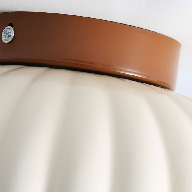 Contemporary Nordic Dome Bud Shape Cream Iron Glass 1 - Light Semi-Flush Mount Ceiling Light For Hallways
