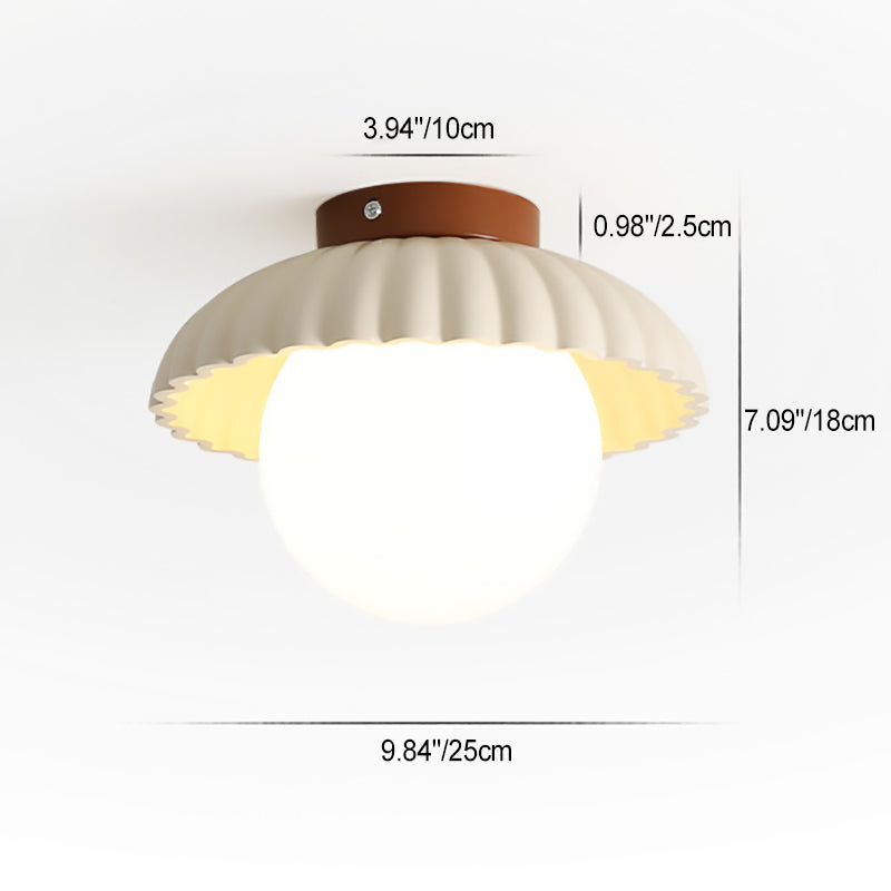Contemporary Nordic Dome Bud Shape Cream Iron Glass 1 - Light Semi-Flush Mount Ceiling Light For Hallways