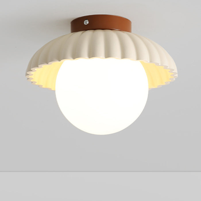 Contemporary Nordic Dome Bud Shape Cream Iron Glass 1 - Light Semi-Flush Mount Ceiling Light For Hallways