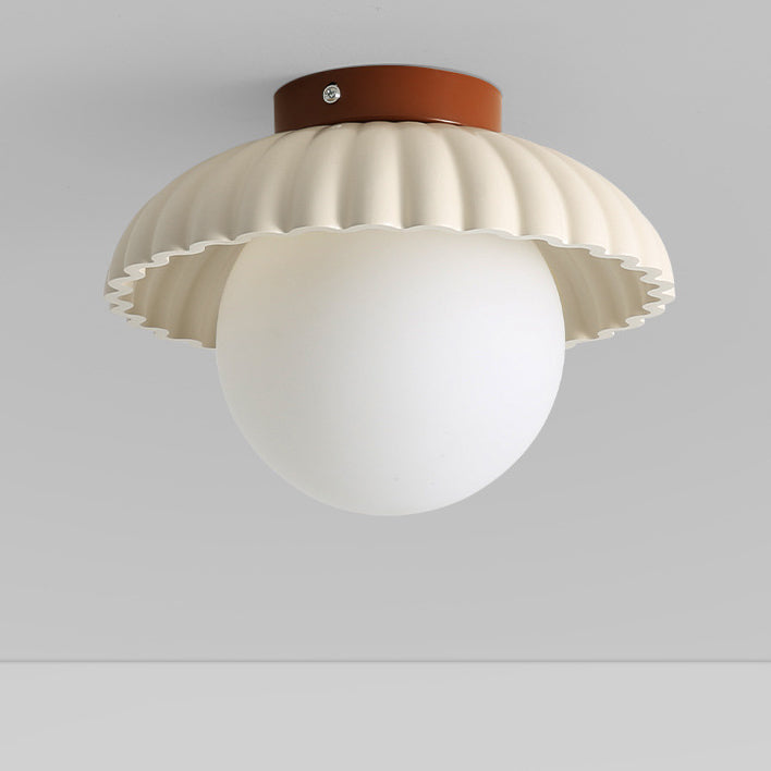 Contemporary Nordic Dome Bud Shape Cream Iron Glass 1 - Light Semi-Flush Mount Ceiling Light For Hallways