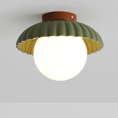 Contemporary Nordic Dome Bud Shape Cream Iron Glass 1 - Light Semi-Flush Mount Ceiling Light For Hallways