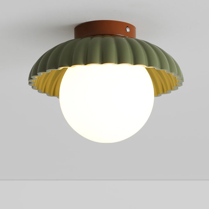 Contemporary Nordic Dome Bud Shape Cream Iron Glass 1 - Light Semi-Flush Mount Ceiling Light For Hallways