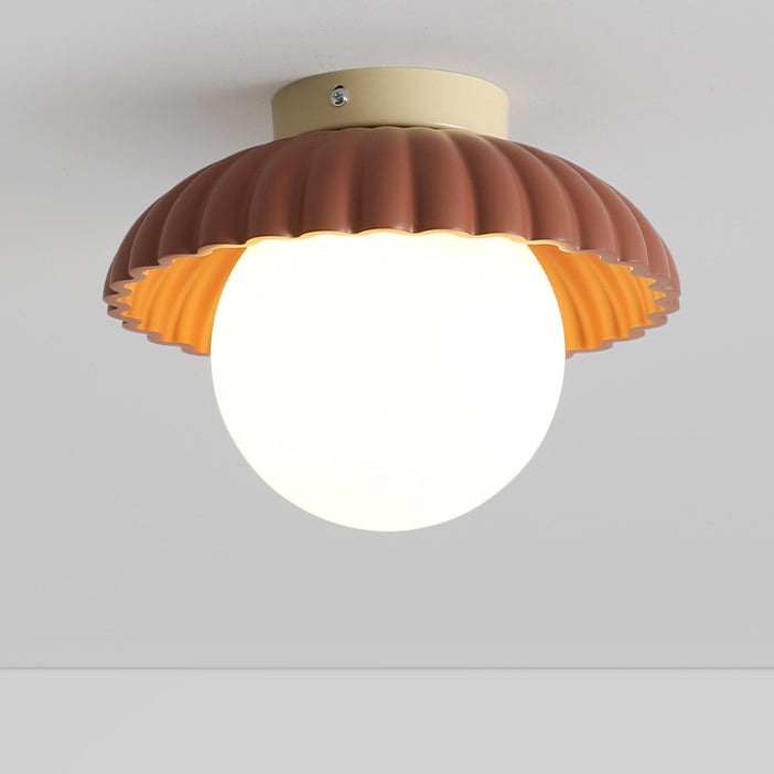 Contemporary Nordic Dome Bud Shape Cream Iron Glass 1 - Light Semi-Flush Mount Ceiling Light For Hallways