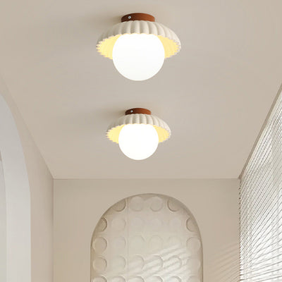 Contemporary Nordic Dome Bud Shape Cream Iron Glass 1 - Light Semi-Flush Mount Ceiling Light For Hallways