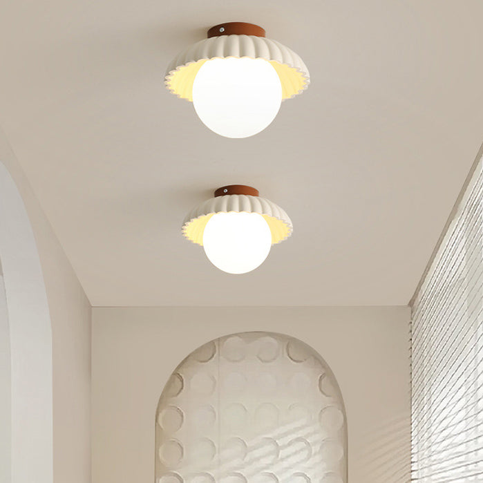 Contemporary Nordic Dome Bud Shape Cream Iron Glass 1 - Light Semi-Flush Mount Ceiling Light For Hallways