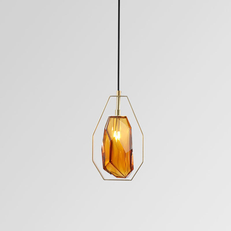 Pantalla de lámpara de hierro de vidrio transparente poligonal escandinavo contemporáneo 1 - Luz colgante para sala de estar 