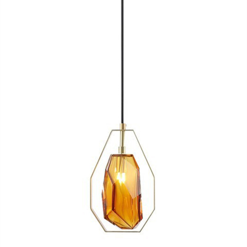 Pantalla de lámpara de hierro de vidrio transparente poligonal escandinavo contemporáneo 1 - Luz colgante para sala de estar 