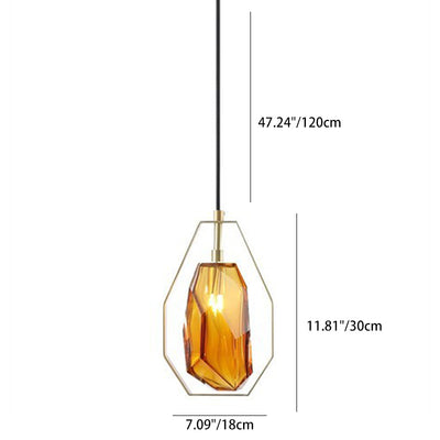 Pantalla de lámpara de hierro de vidrio transparente poligonal escandinavo contemporáneo 1 - Luz colgante para sala de estar 