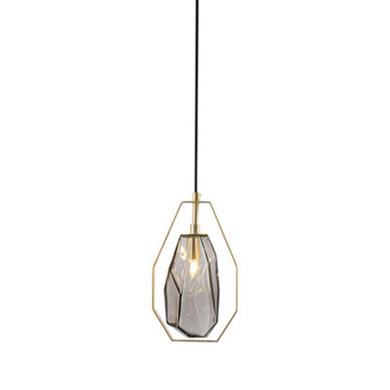 Pantalla de lámpara de hierro de vidrio transparente poligonal escandinavo contemporáneo 1 - Luz colgante para sala de estar 