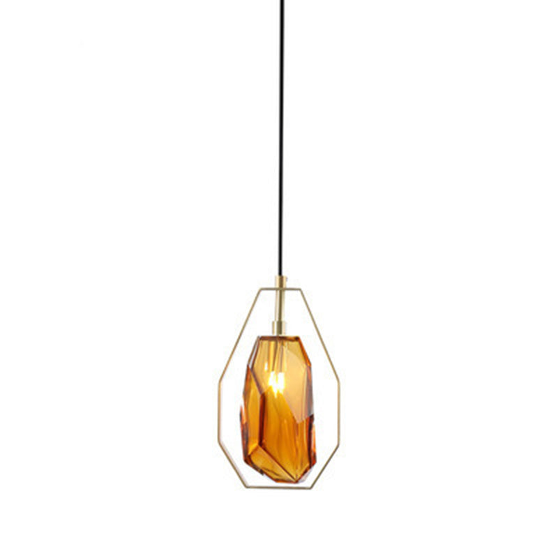 Pantalla de lámpara de hierro de vidrio transparente poligonal escandinavo contemporáneo 1 - Luz colgante para sala de estar 