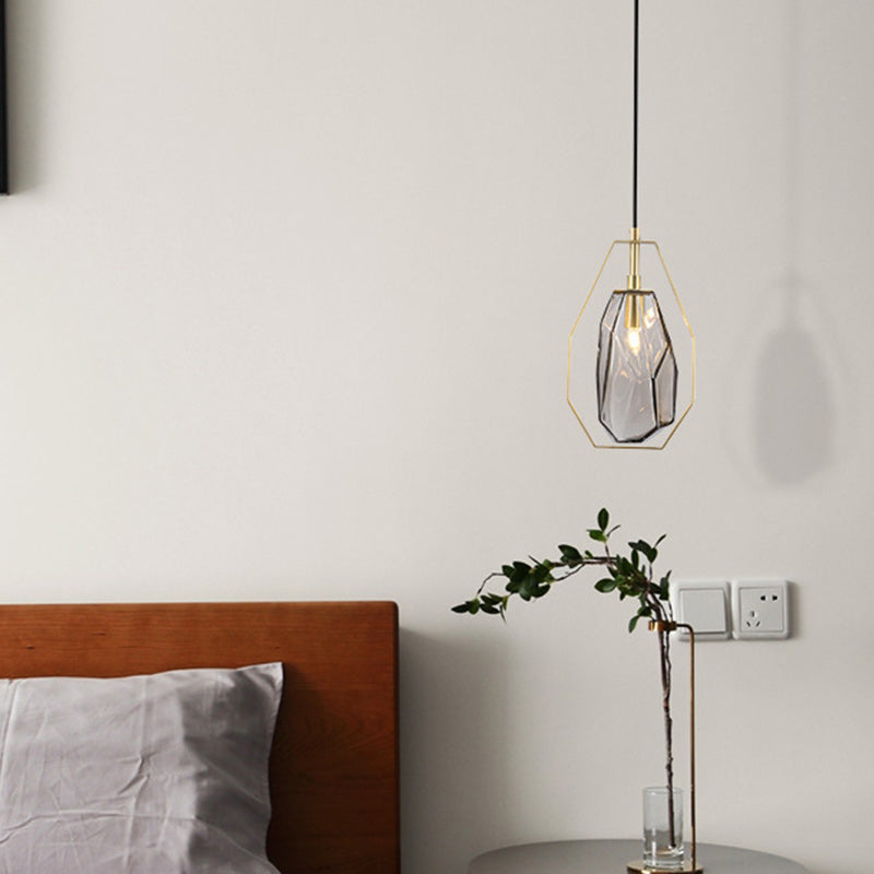 Pantalla de lámpara de hierro de vidrio transparente poligonal escandinavo contemporáneo 1 - Luz colgante para sala de estar 