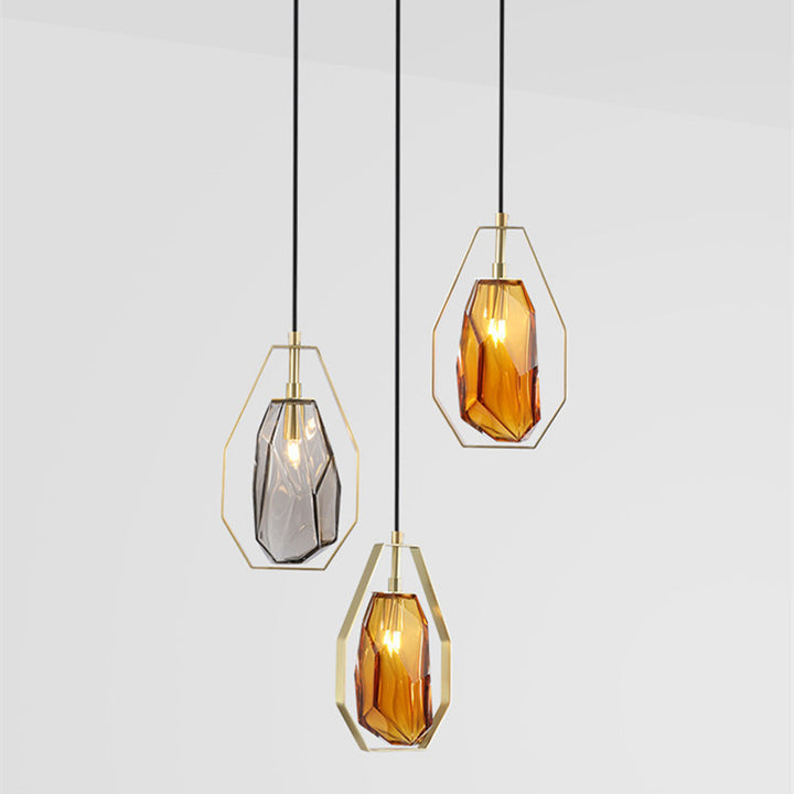 Abat-jour en verre transparent scandinave contemporain en forme de polygone en fer 1 - Suspension lumineuse pour le salon 