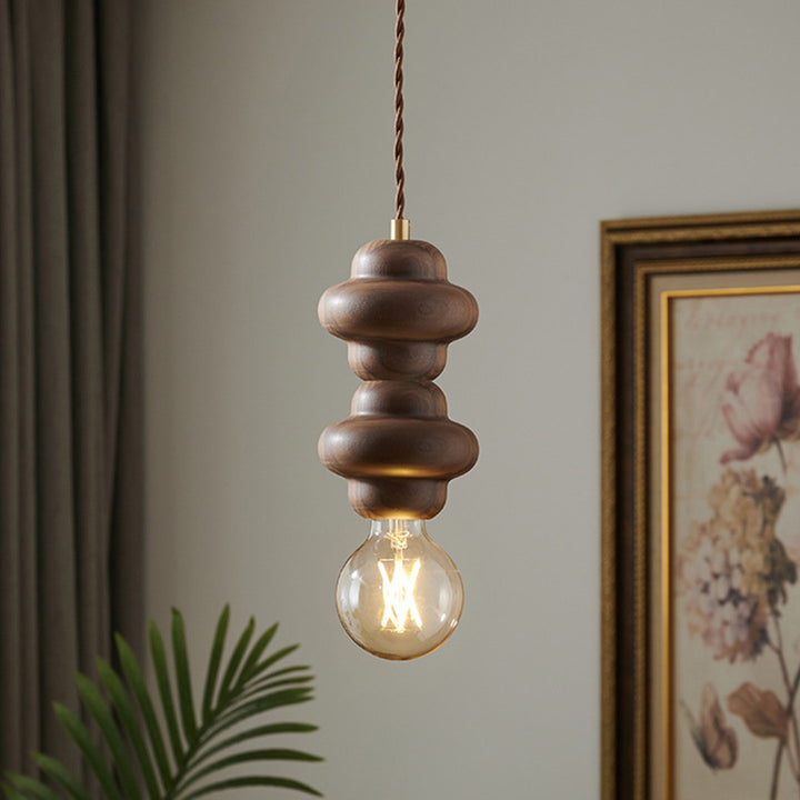 Contemporary Retro Dome Round Walnut Copper 1 - Light Pendant Light For Living Room