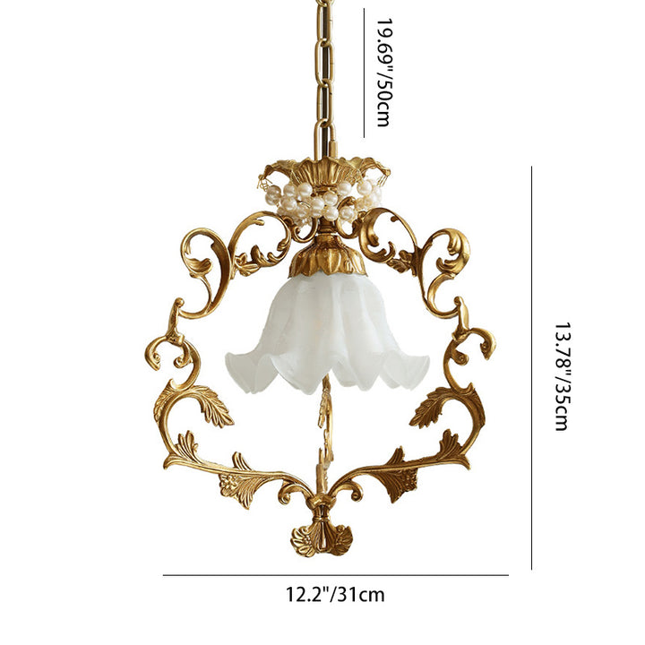 Pantalla de lámpara de vidrio con perlas de latón completo de la mañana tradicional francesa 1 - Luz colgante para sala de estar 